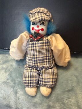Blue-Accented Clown Plush Doll - Kids Toys